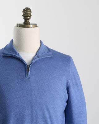Ferrante Light Blue 12 Gauge Quarter Zip Frosted Garment Dyed Wool Sweater Light Blue 19