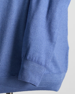 Ferrante Light Blue 12 Gauge Quarter Zip Frosted Garment Dyed Wool Sweater Light Blue 20