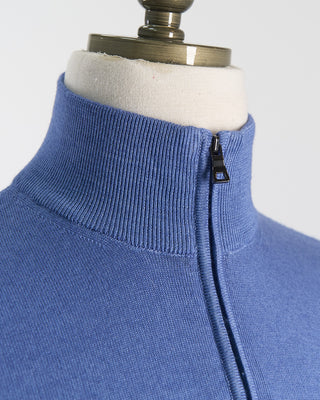 Ferrante Light Blue 12 Gauge Quarter Zip Frosted Garment Dyed Wool Sweater Light Blue 23