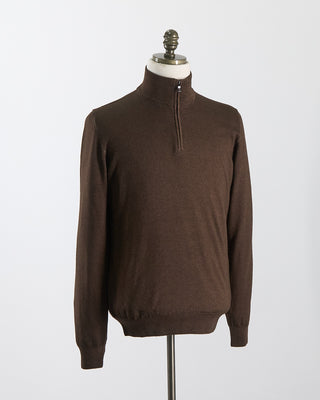 Ferrante Chocolate 12 Gauge Quarter Zip Frosted Garment Dyed Wool Sweater Chocolate 73