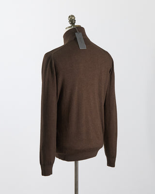 Ferrante Chocolate 12 Gauge Quarter Zip Frosted Garment Dyed Wool Sweater Chocolate 74