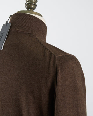 Ferrante Chocolate 12 Gauge Quarter Zip Frosted Garment Dyed Wool Sweater Chocolate 75