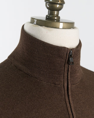 Ferrante Chocolate 12 Gauge Quarter Zip Frosted Garment Dyed Wool Sweater Chocolate 76