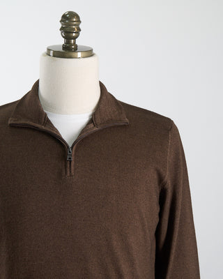 Ferrante Chocolate 12 Gauge Quarter Zip Frosted Garment Dyed Wool Sweater Chocolate 77