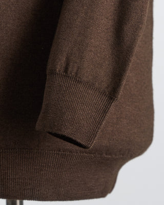 Ferrante Chocolate 12 Gauge Quarter Zip Frosted Garment Dyed Wool Sweater Chocolate 78