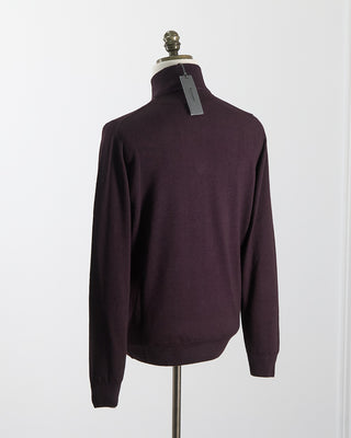 Ferrante Burgundy 12 Gauge Quarter Zip Frosted Garment Dyed Wool Sweater Burgundy 53