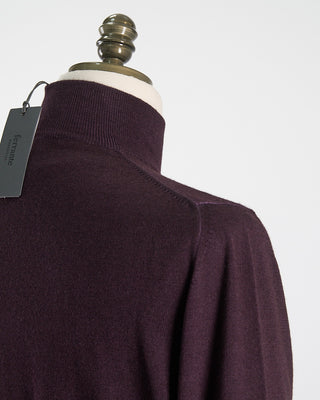 Ferrante Burgundy 12 Gauge Quarter Zip Frosted Garment Dyed Wool Sweater Burgundy 54