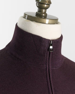 Ferrante Burgundy 12 Gauge Quarter Zip Frosted Garment Dyed Wool Sweater Burgundy 55