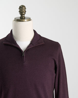 Ferrante Burgundy 12 Gauge Quarter Zip Frosted Garment Dyed Wool Sweater Burgundy 56