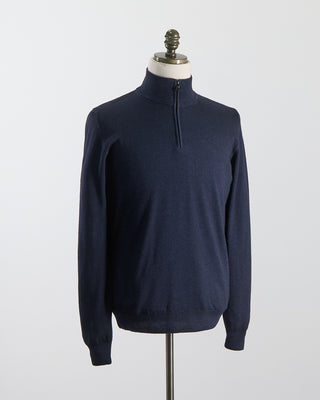 Ferrante Navy 12 Gauge Quarter Zip Frosted Garment Dyed Wool Sweater Navy 31
