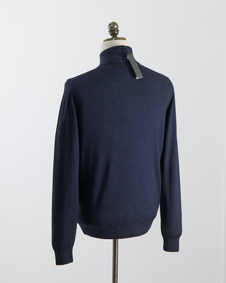 Ferrante Navy 12 Gauge Quarter Zip Frosted Garment Dyed Wool Sweater Navy 32