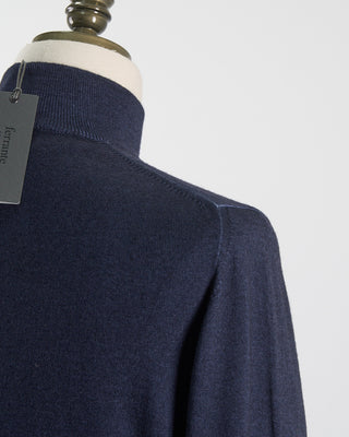 Ferrante Navy 12 Gauge Quarter Zip Frosted Garment Dyed Wool Sweater Navy 33