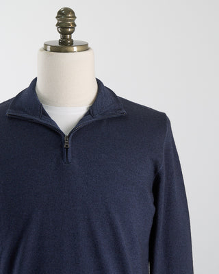 Ferrante Navy 12 Gauge Quarter Zip Frosted Garment Dyed Wool Sweater Navy 35