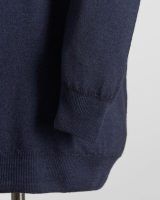 Ferrante Navy 12 Gauge Quarter Zip Frosted Garment Dyed Wool Sweater Navy 36