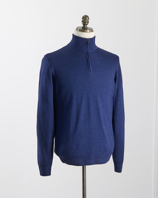 Ferrante Blue 12 Gauge Quarter Zip Frosted Garment Dyed Wool Sweater Blue 45