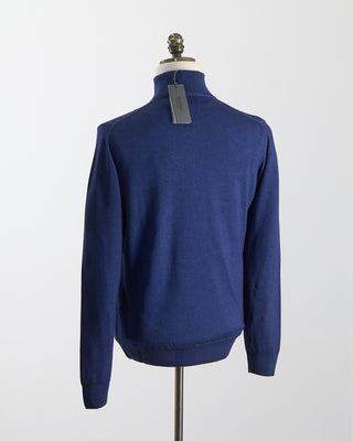 Ferrante Blue 12 Gauge Quarter Zip Frosted Garment Dyed Wool Sweater Blue 46