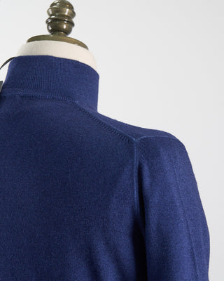 Ferrante Blue 12 Gauge Quarter Zip Frosted Garment Dyed Wool Sweater Blue 47