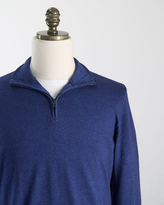 Ferrante Blue 12 Gauge Quarter Zip Frosted Garment Dyed Wool Sweater Blue 49