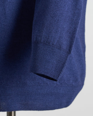 Ferrante Blue 12 Gauge Quarter Zip Frosted Garment Dyed Wool Sweater Blue 50