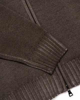 Ferrante Garment Dyed Merino Wool 7 Gauge Full Zip Cardigan Taupe 14 4944