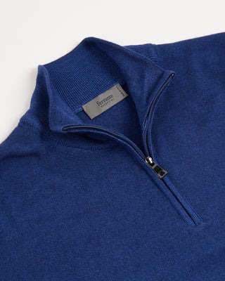 Ferrante Blue 12 Gauge Quarter Zip Frosted Garment Dyed Wool Sweater Blue 3144