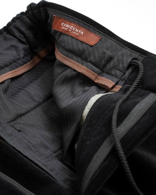 Echizenya Micro Cord Down Infused Drawstring Casual Pants Black  4