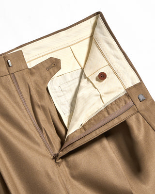 Echizenya Super 120s Light Flannel Double Pleated Dress Pants Khaki 5 3542