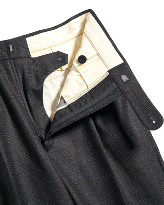 Echizenya Prince Of Wales Super 120s Light Flannel Double Pleated Dress Pants Navy 3525