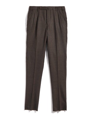 Echizenya Prince Of Wales Super 120s Light Flannel Double Pleated Dress Pants Chestnut 6 3526