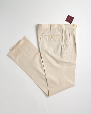 Echizenya Brushed Cotton  Wool Serge Soft Pleated Trousers Cream 871