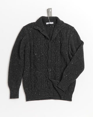 Inis Meáin Wool Cashmere Donegal Aran Cable Cardigan Sweater Charcoal 0 4