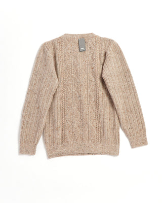 Inis Meáin Wool Cashmere Donegal Patent Aran Cable Crewneck Sweater Beige 0