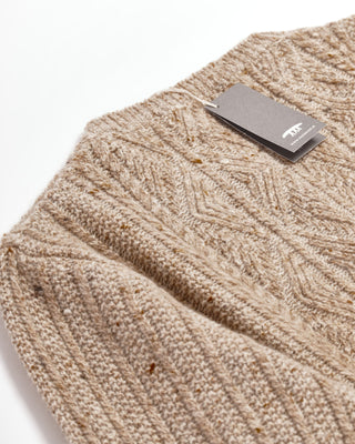 Inis Meáin Wool Cashmere Donegal Patent Aran Cable Crewneck Sweater Beige 0 1
