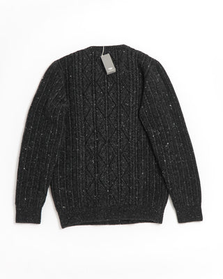 Inis Meáin Wool Cashmere Donegal Patent Aran Cable Crewneck Sweater Charcoal 0