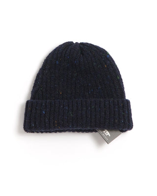 Inis Meáin Wool Cashmere Donegal Classic Ribbed Fishermans Beanie Hat Navy 0 2