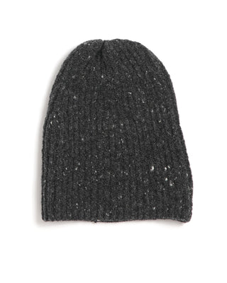 Inis Meáin Wool Cashmere Donegal Classic Ribbed Fishermans Beanie Hat Charcoal 0