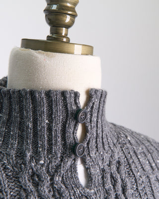 Inis Meain Donegal Maírtín Beag Cableknit Button Mock Sweater Grey  12