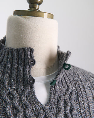 Inis Meain Donegal Maírtín Beag Cableknit Button Mock Sweater Grey  13