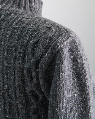 Inis Meain Donegal Maírtín Beag Cableknit Button Mock Sweater Grey  14