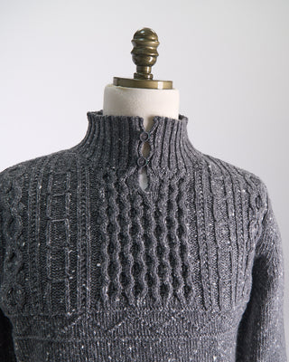 Inis Meain Donegal Maírtín Beag Cableknit Button Mock Sweater Grey  2
