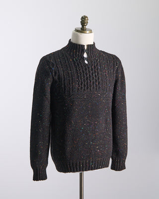 Inis Meain Donegal Maírtín Beag Cableknit Button Mock Sweater Brown