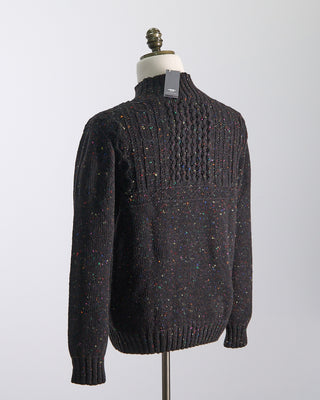 Inis Meain Donegal Maírtín Beag Cableknit Button Mock Sweater Brown  1