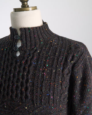 Inis Meain Donegal Maírtín Beag Cableknit Button Mock Sweater Brown  11