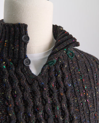 Inis Meain Donegal Maírtín Beag Cableknit Button Mock Sweater Brown  14