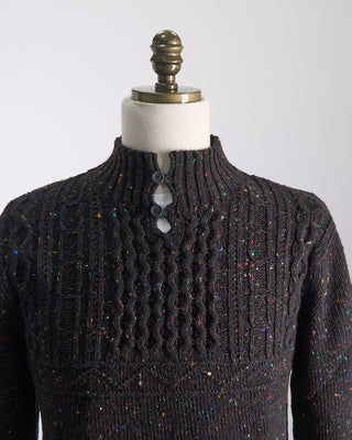 Inis Meain Donegal Maírtín Beag Cableknit Button Mock Sweater Brown  2