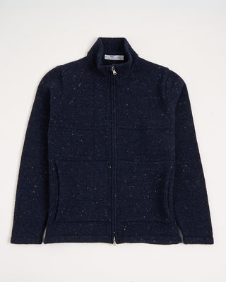 Inis Meain Wool Cashmere Lifeline Detailed Zip Jacket Sweater Navy 8 3005