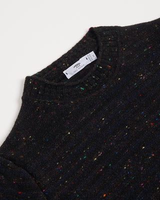 Inis Meain Navy Donegal Wool Cashmere Striped Mock Neck Sweater Navy  Brown 2912