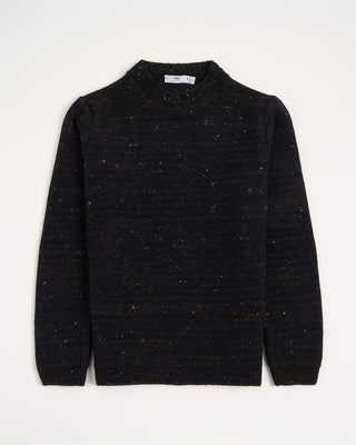 Inis Meain Navy Donegal Wool Cashmere Striped Mock Neck Sweater Navy  Brown 8 3007