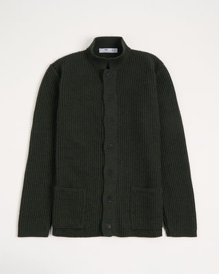 Inis Meain Wool Linen Ribbed Boat Builder Cardigan Sweater Green 1