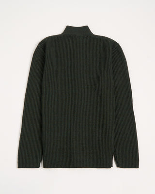Inis Meain Wool Linen Ribbed Boat Builder Cardigan Sweater Green 2
